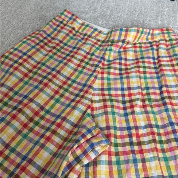 Eva Franco Anthropologie Linen Wide Leg Pants Rainbow Gingham Check Trousers - Picture 6 of 11